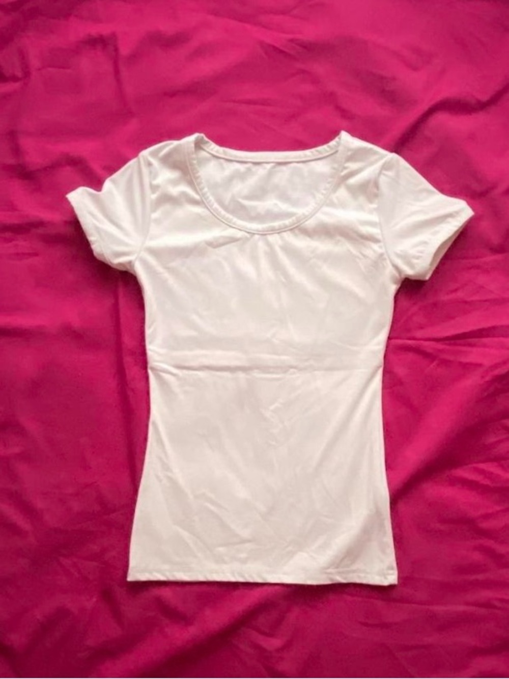 White Scoop Neck Women's Short Sleeve Top Spandex and Polyester